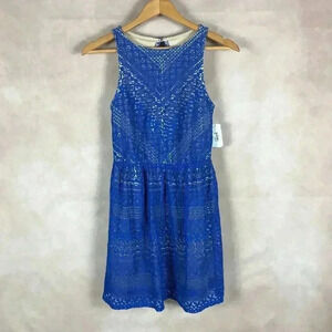 Lace Tank Skater Dress, Blue/Nude NWT Size SMALL